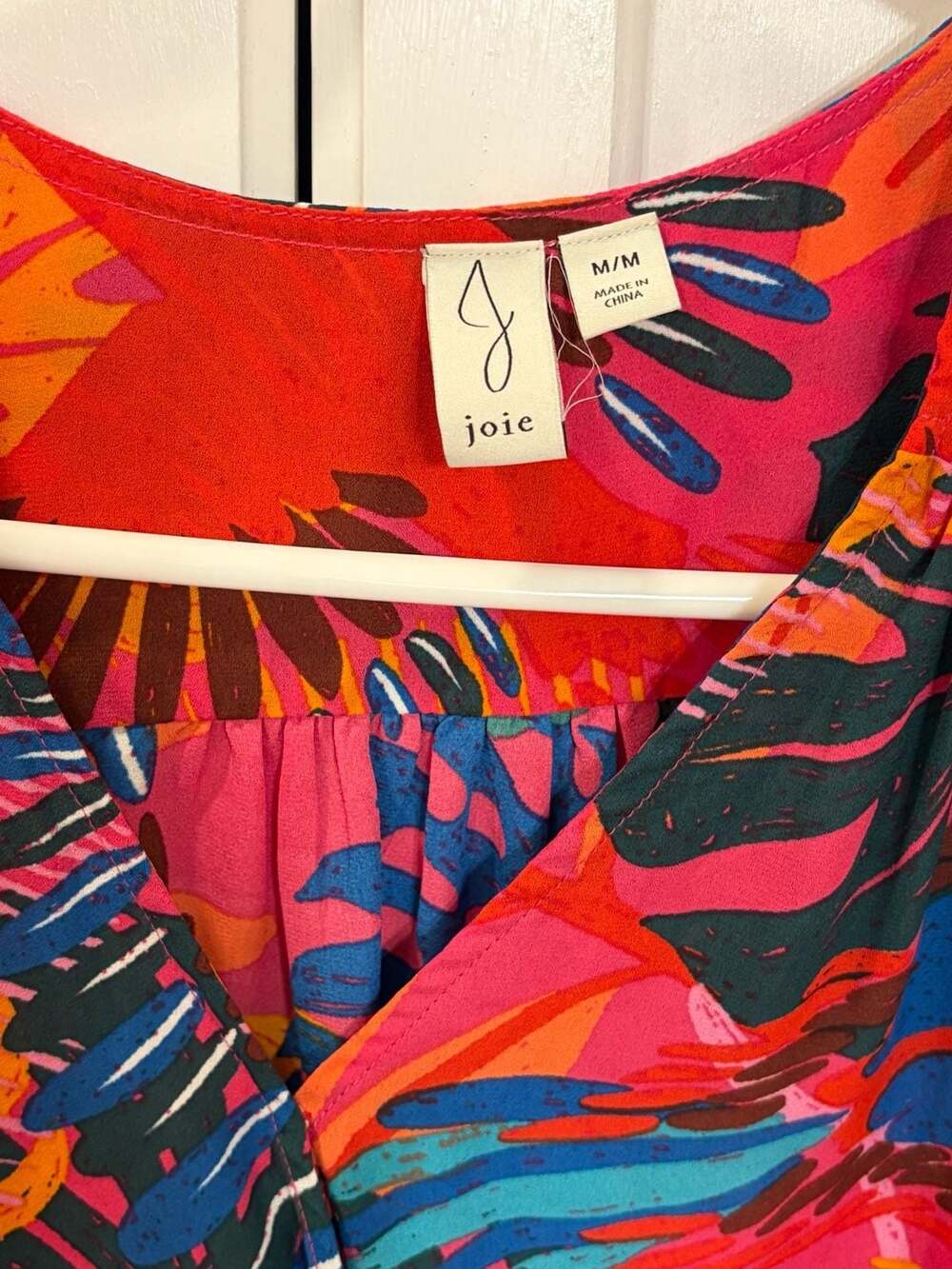 Joie Sleeveless Wrap Tropical Parrot Print Side Tie Pink Orange Top, M - Picture 5 of 8